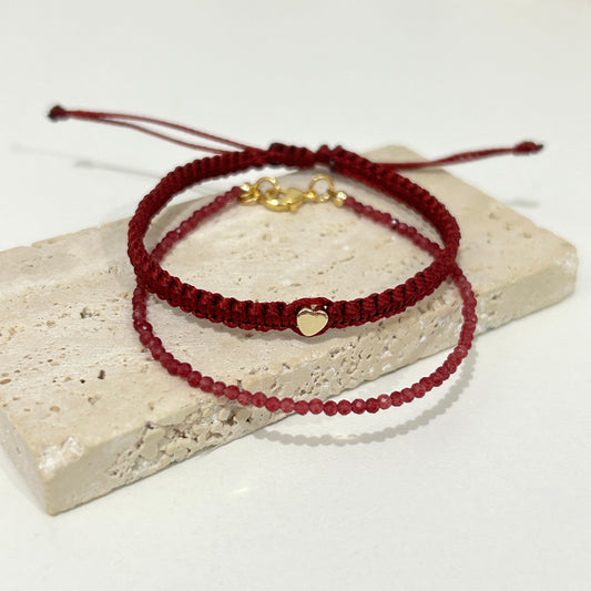 Ruby & Red Adjustable Heart Bracelet